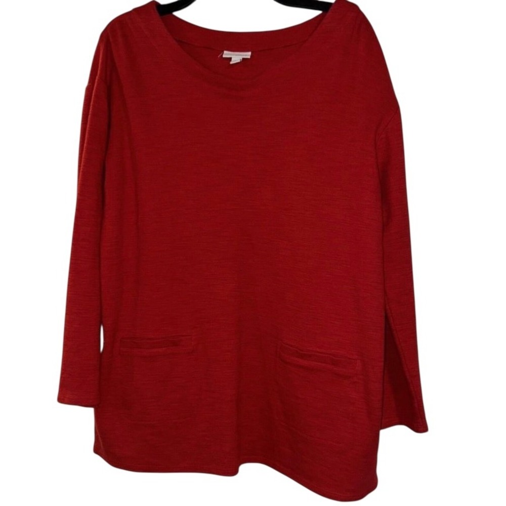 Pure Jill J. Jill Red Slub Knit Long Sleeve Tunic Top with Pockets Womens Medium